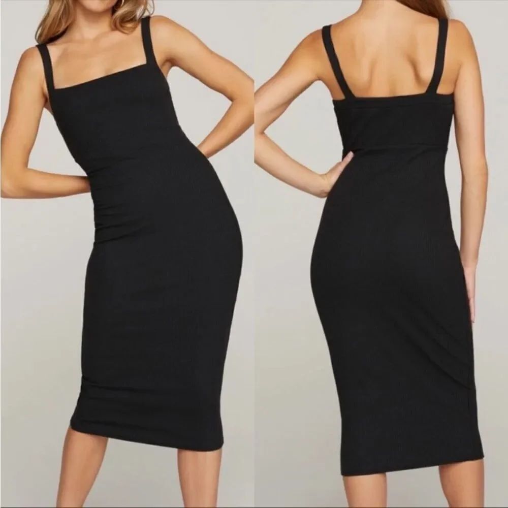 GOOD AMERICAN | Tank Style Midi Dress Black Ribbed Solid Women’s Size 3 (Large)